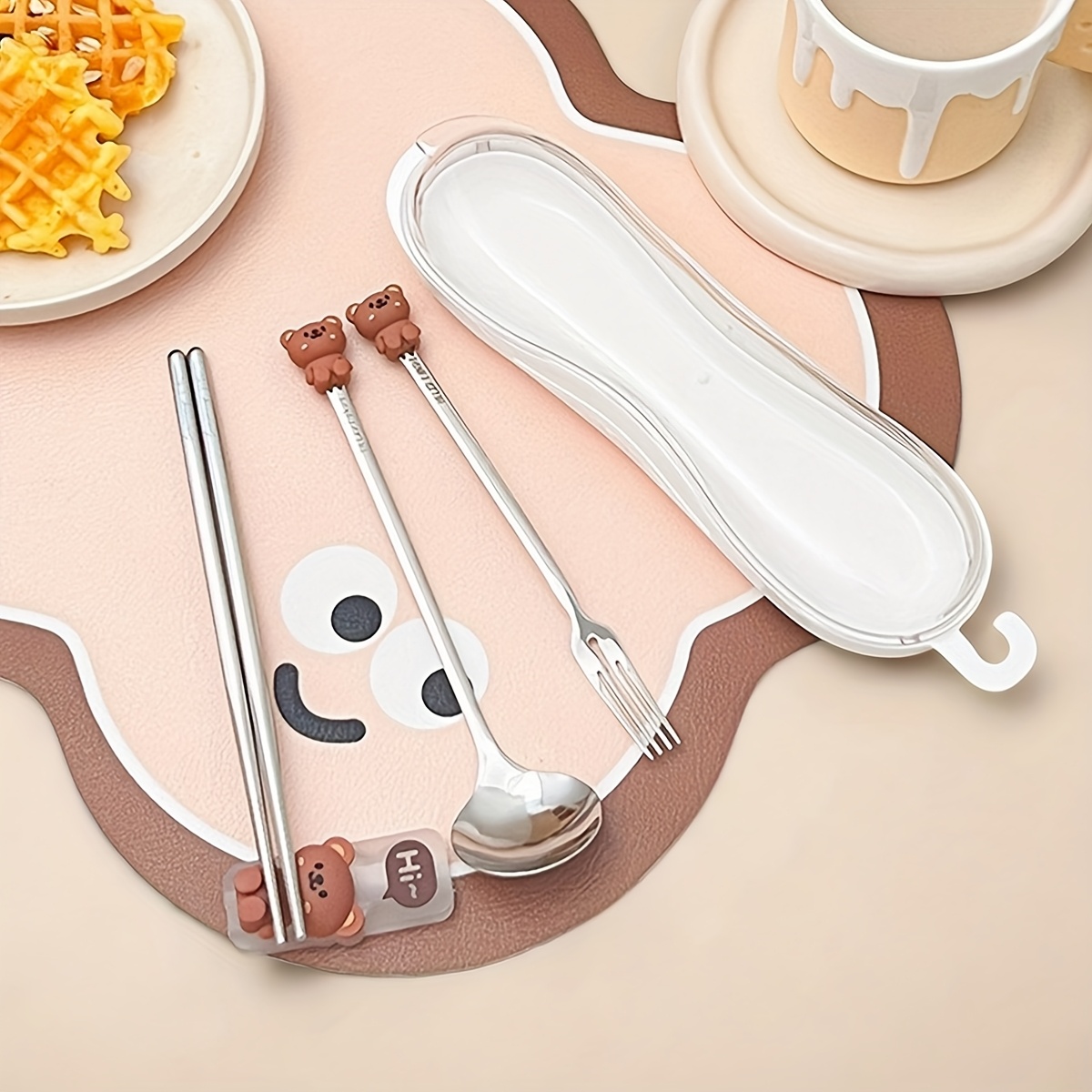 portable durable cute cartoon dinnerware   chopstick set with box reusable   steel cutlery set suitable for students adults use in   office outdoor travel picnic Product details 1