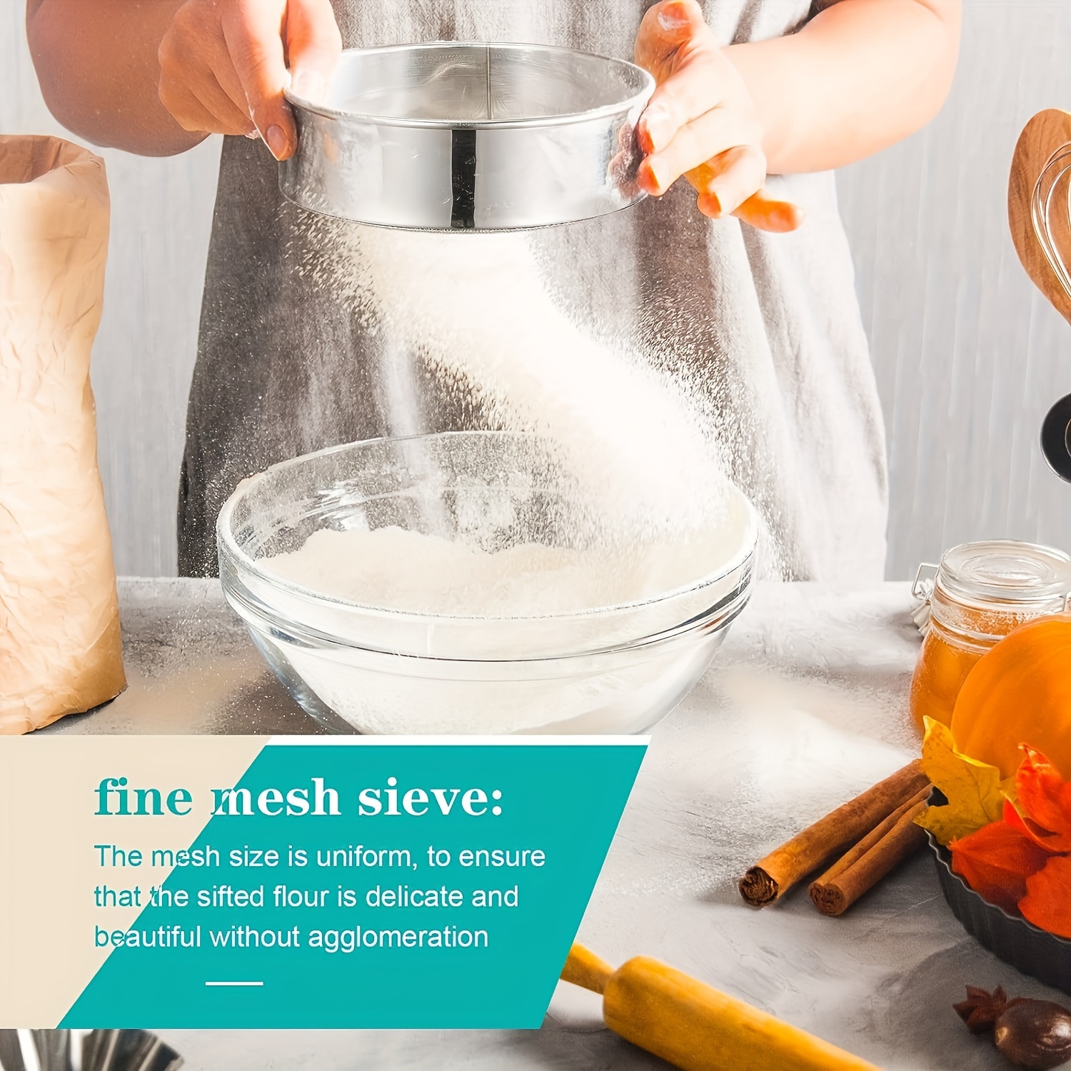 TEMU Premium Stainless Steel Flour Sifter - Cakes, Pies, Pastries & Cupcakes - Essential Kitchen Tool For Restaurants