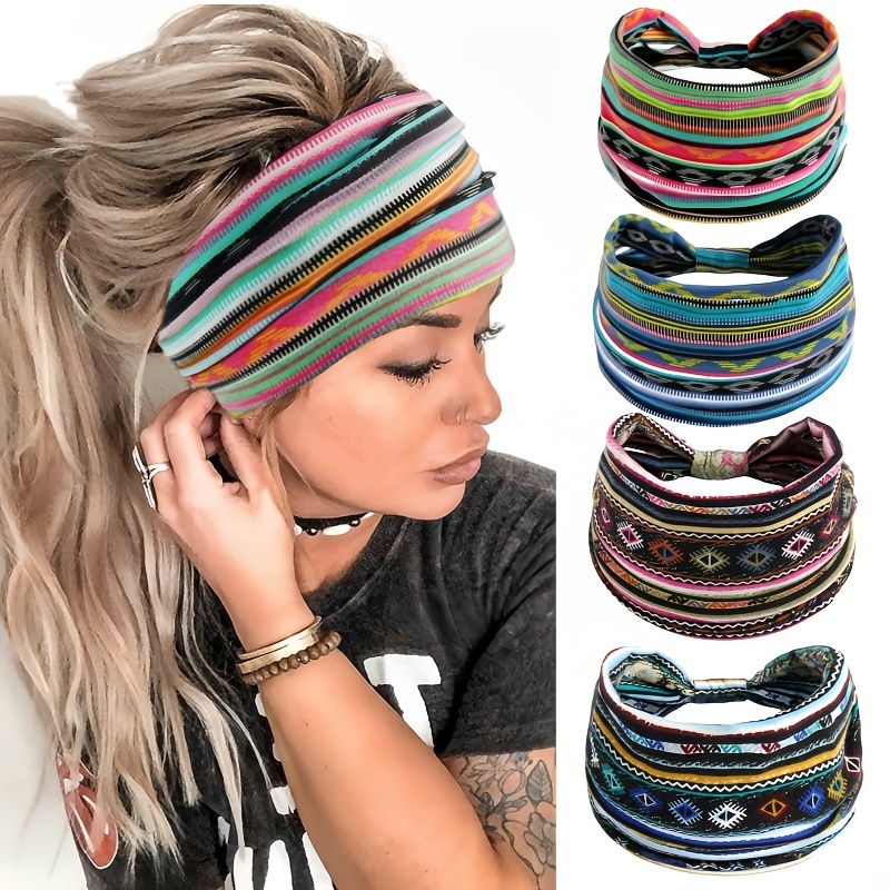 

4pcs For A Set, Women's Wide Sports Yoga Running Sweat Absorption Knot Hair Band Hair Accessories, Bohemian Style Style