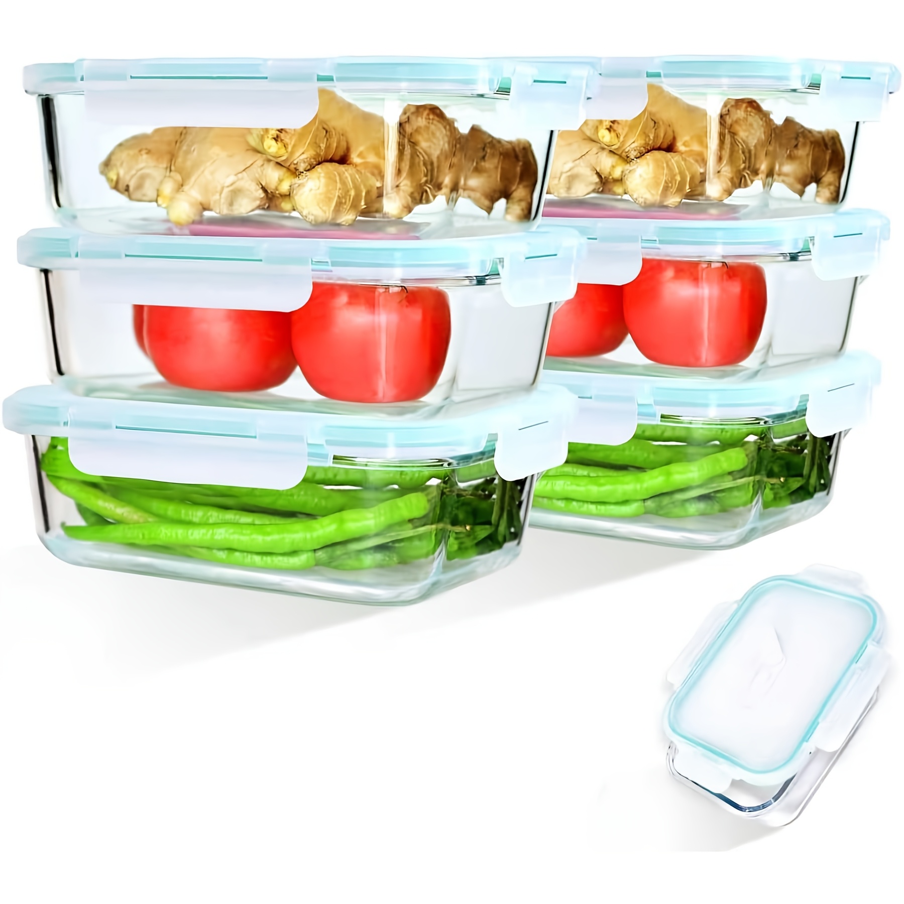 TEMU Lot de 6 récipients alimentaires de 1040 ml, boîtes en verre avec couvercles, récipients pour la préparation des repas avec couvercles, ensemble