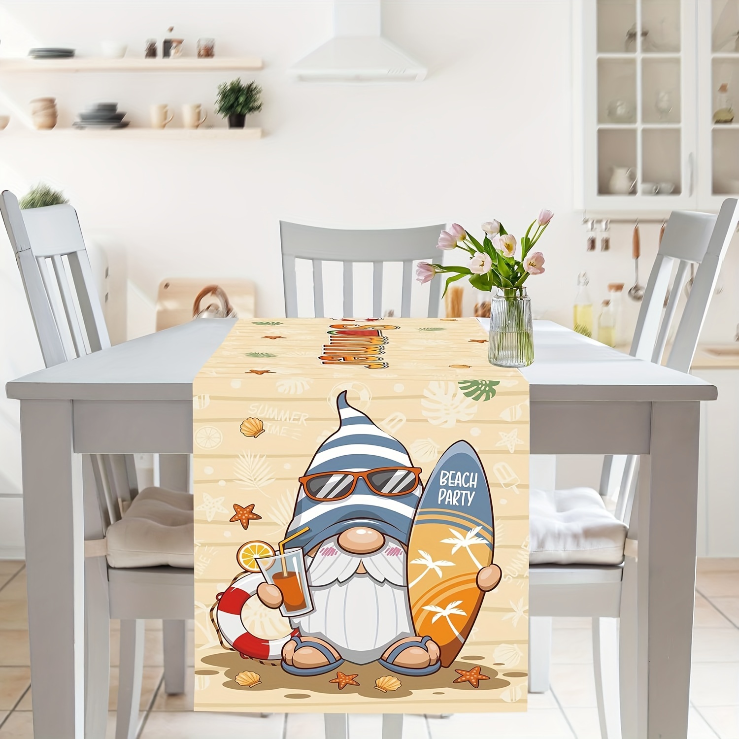 

Beach & Pool Surfboard Table Runner - Linen, Rectangular, Kitchen, Dining Room, And Hawaii Luau Party Decorations