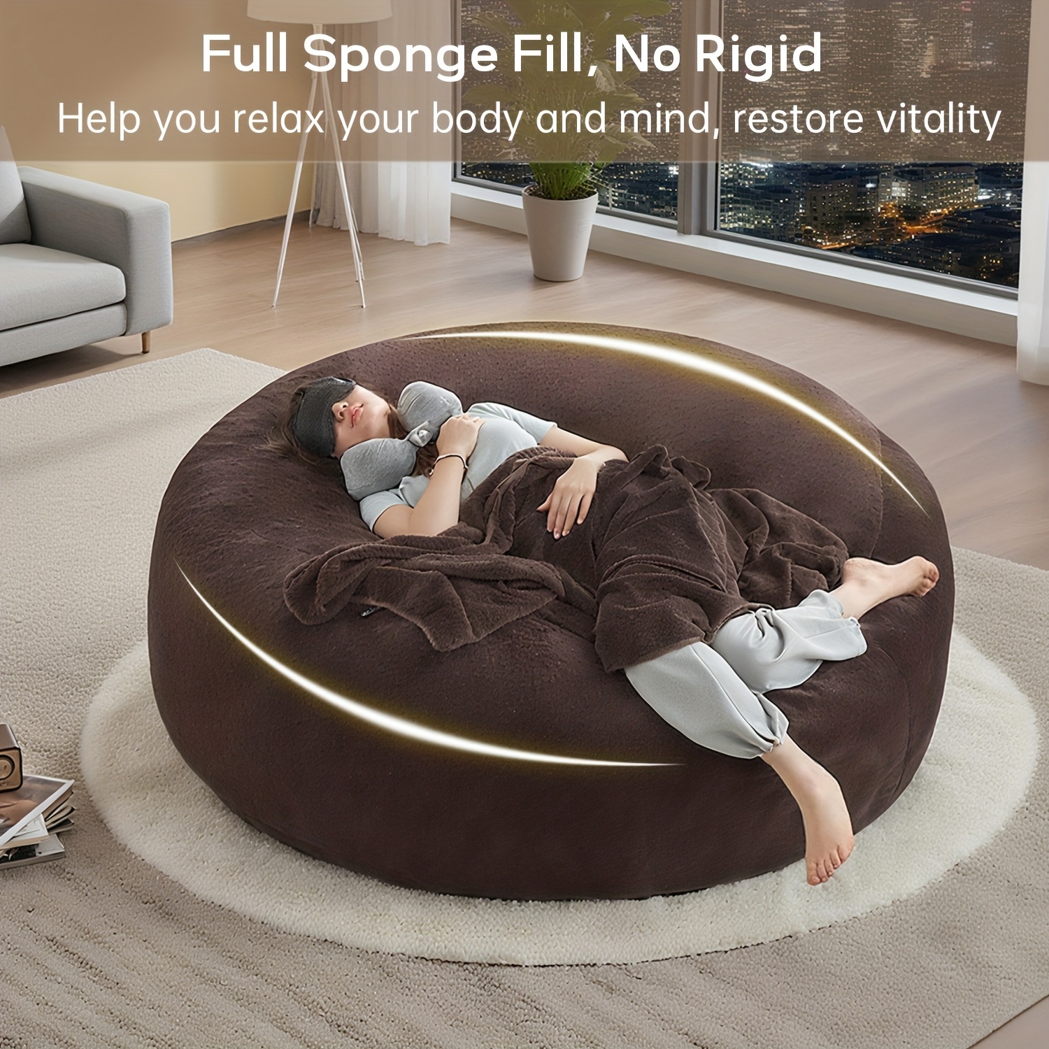 Large 4ft/5ft/6ft Bean Bag Chair Compatible for Adults - Oversized Sofa Bed Lounger with Memory Foam & Micro Velvet Cover, Soft Foam-Filled Furniture, Multi-Color Options (No Assembly) for Living Room, Bedroom - Ideal for Adults & - Image 2