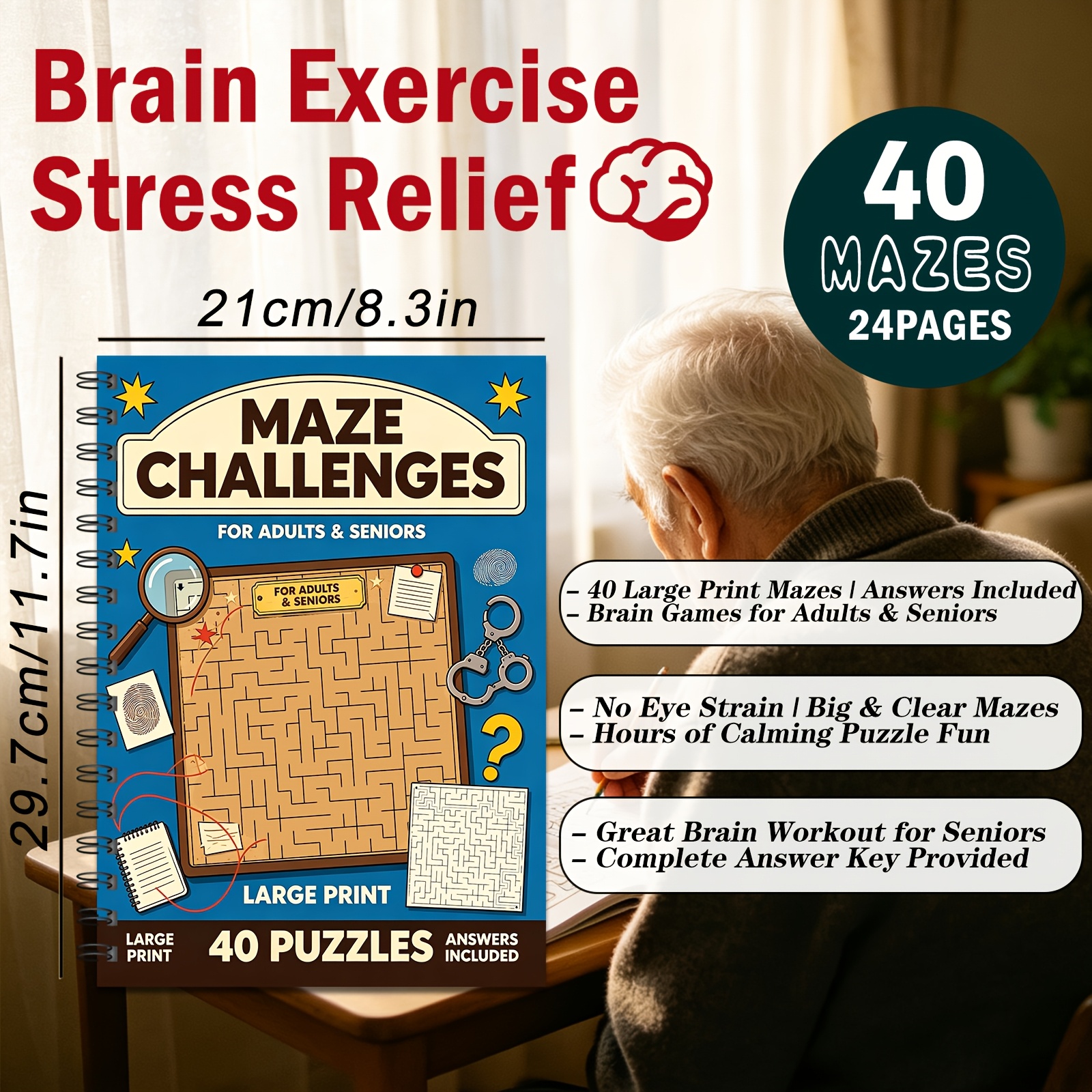 Maze Challenges Book, Large Print, Fun Mazes