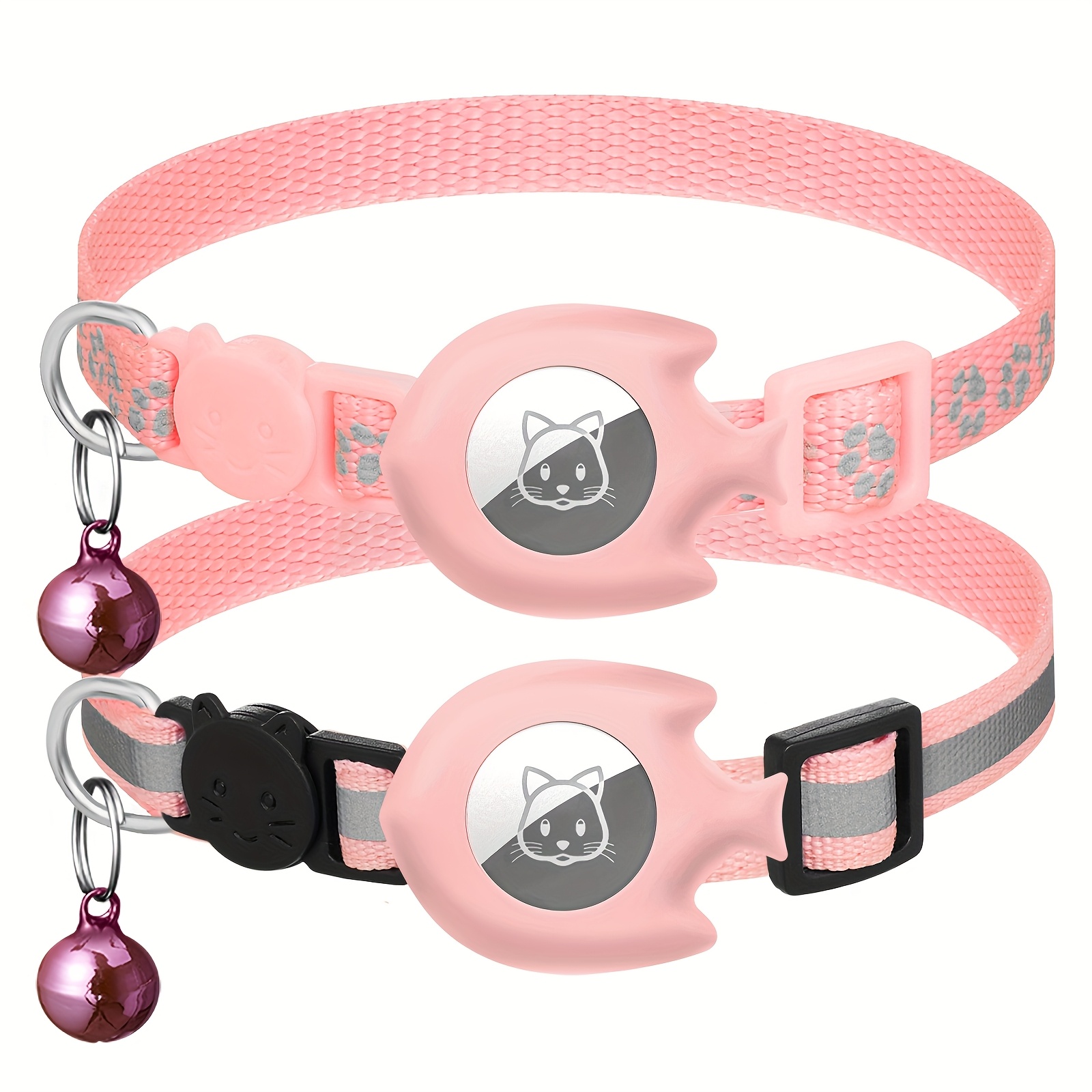 2pcs Cute Cat Collars, Fish-Shaped Holder Suitable for Airtag, Reflective, Breakaway, with Bell, Adjustable 17.78-30.48 cm, Safety Buckle, with Cat Collar Holder for Girl Boy Cats Pet Supplies, Gifts (Without Airtag), Without Battery - Image 6