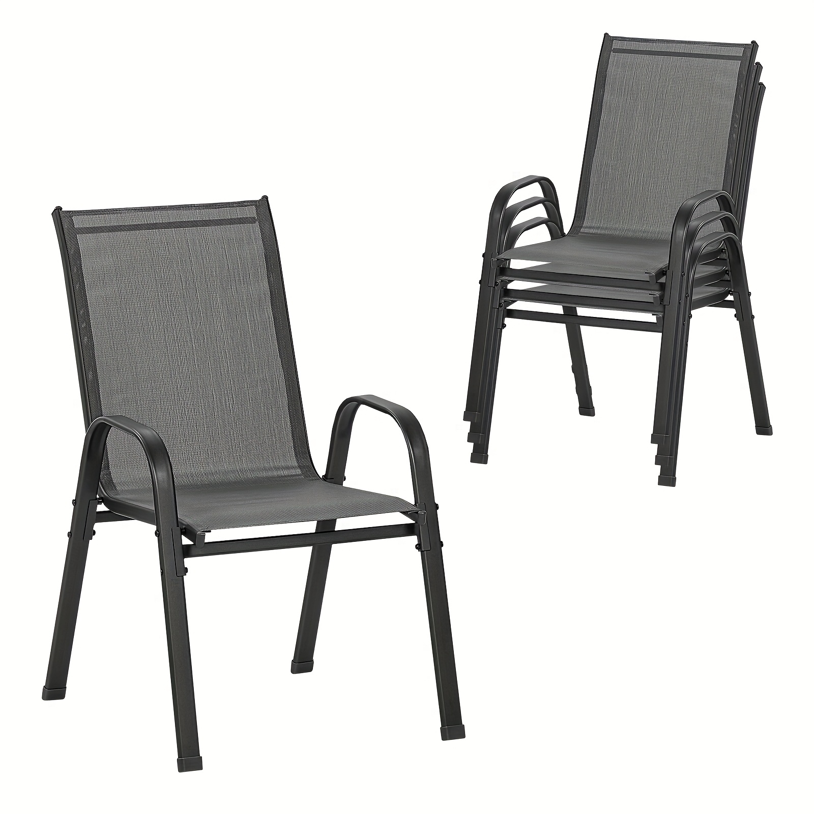 Image of Multi Patio Dining Chairs, Set Of Garden Armchairs, Stackable, Space , Dining Chairs, Balcony Chairs, Outdoor Ergonomic, Patio Furniture, For Garden, Balcony, Terrace, Dark Grey, Outdoor Furniture