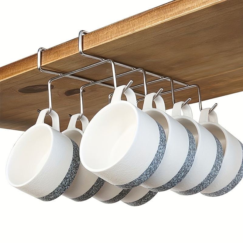 TEMU Estante colgante para tazas de café sin perforaciones con 8 ganchos ganchos, estante y rejilla de almacenamiento de herramientas pequeñas de