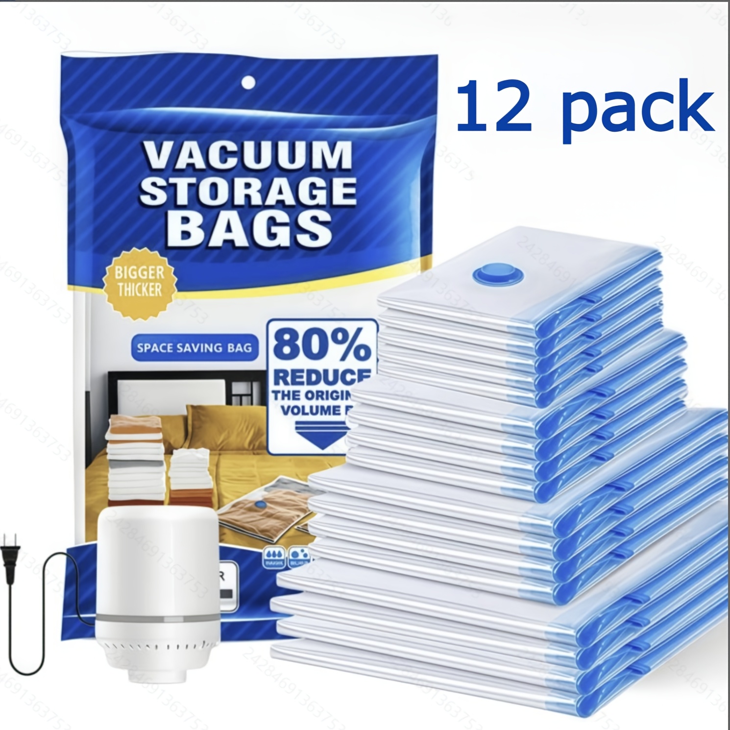 TEMU Space-saving Vacuum Storage System: 12-pack 11 Compression Bags + 1 Electric Pump For Bedding, Clothing & More