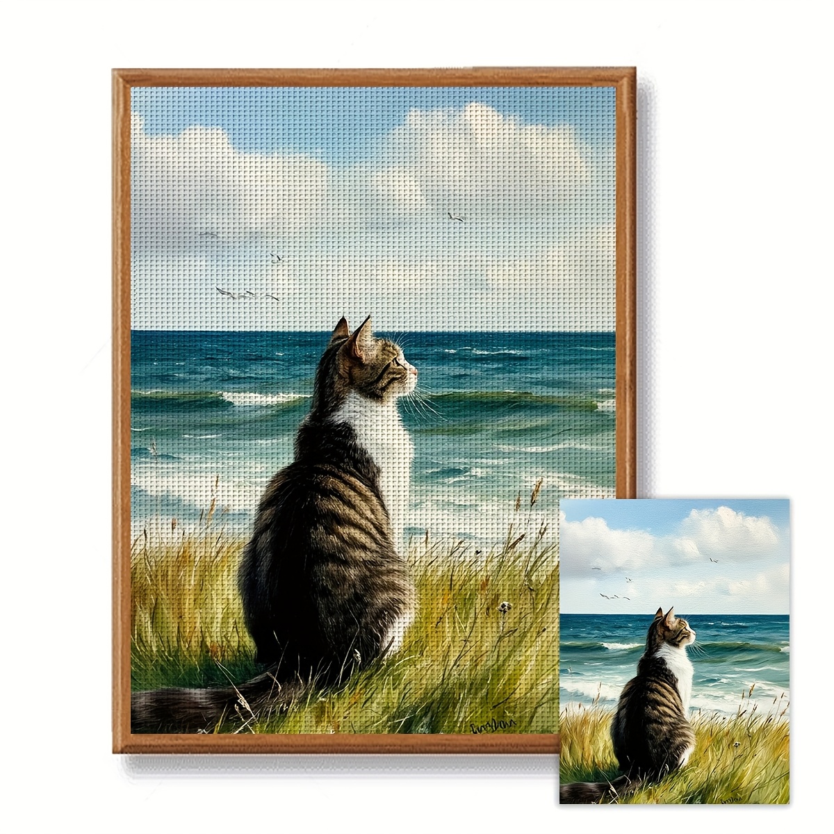 TEMU JOZYSH, 1 pièce, 30x40cm/11.8x15.7 pouces, Kit de point de croix à soi- cadre, Assortiment d'artisanat de broderie, Chat surplombant, Kit de