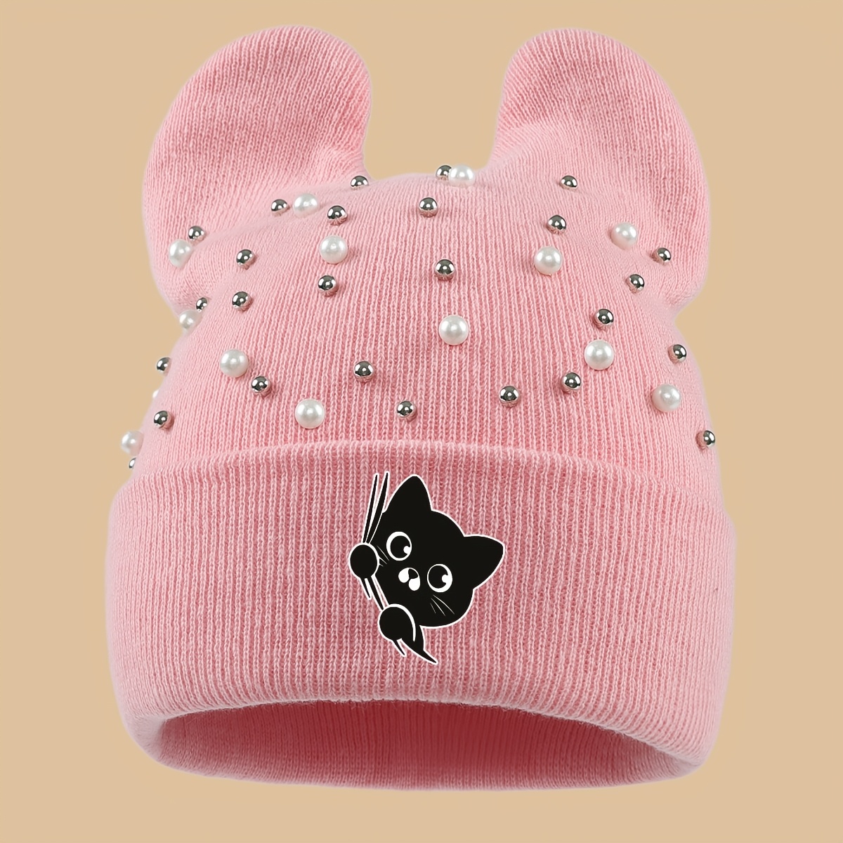TEMU 1pc Creative Christmas Gift Cartoon Peeking Cat Print Hat, Lightweight, Comfortable, And Trendy, Unisex, Comfortable Accessory For Work,