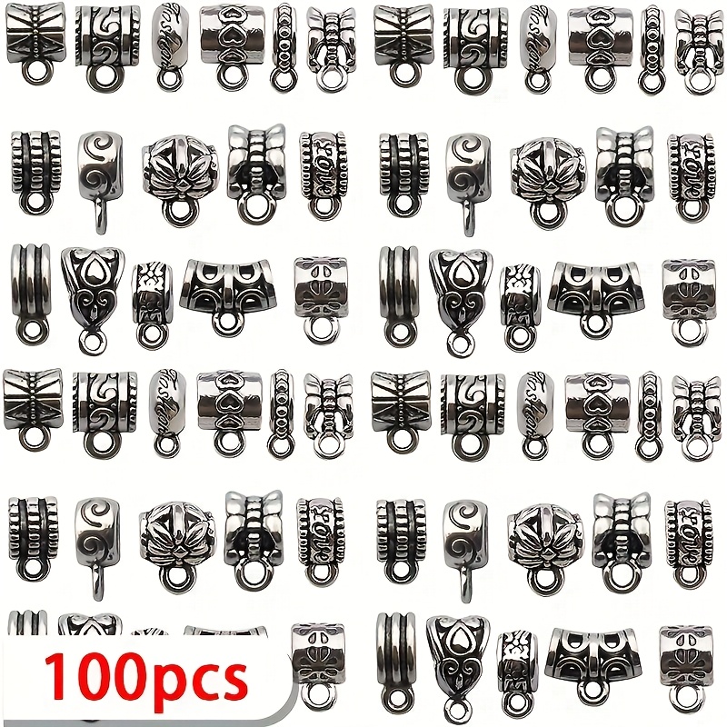 TEMU 50/100pcs Antique Argenté Sculptés Tube Espacement Bail Perle Cintre S' Charms pour Bracelet Collier Artisanat Bijoux Accessoires Fournitures de