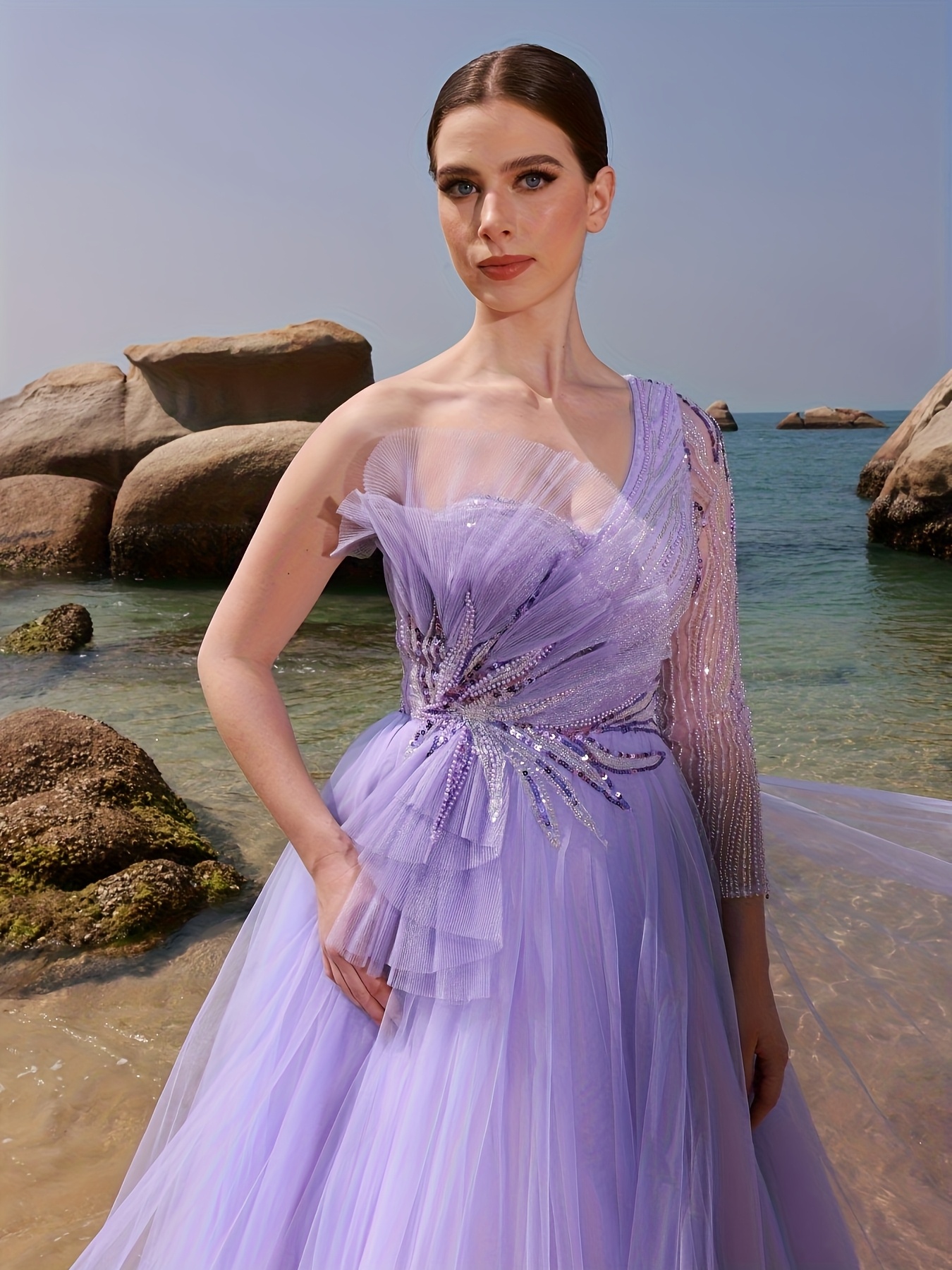 elegant calm lightweight flowing light purple tulle gown - Temu United Arab  Emirates