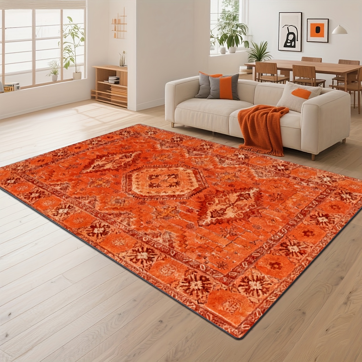 soft plush with a dotted plastic   this orange retro printed rug is a   decor item suitable for   settings   rooms bedrooms and cafes it serves as a sofa mat bedside rug or entrance mat