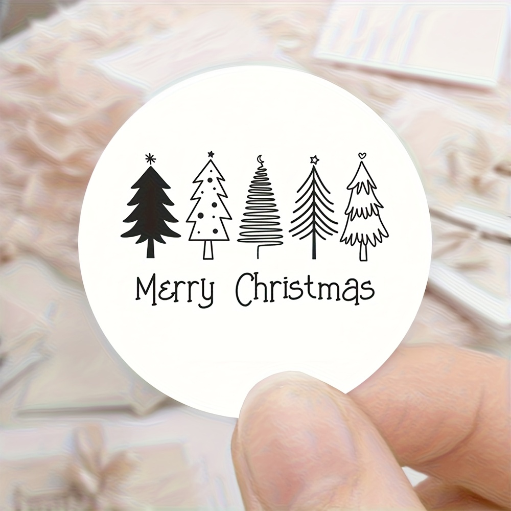 Image of Holiday Christmas Round Stickers - Black And White Christmas With "merry Christmas" Text, Perfect For Gifts, Cards, And Holiday Decorations, Christmas Stickers
