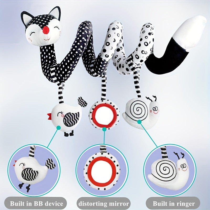 cartoon fox black and white spiral pendant stroller pendant soothing baby plush toy easter gift details 2