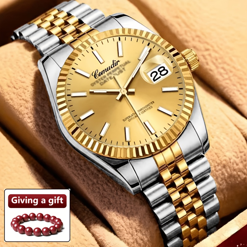 Image of 1pc New Luxury Business Automatic Movement Watch, Men's Fashion Trendy Simple Versatile Business Watch For Women And Men, Suitable For Gifting On Holidays, With A Bracelet Accessory.