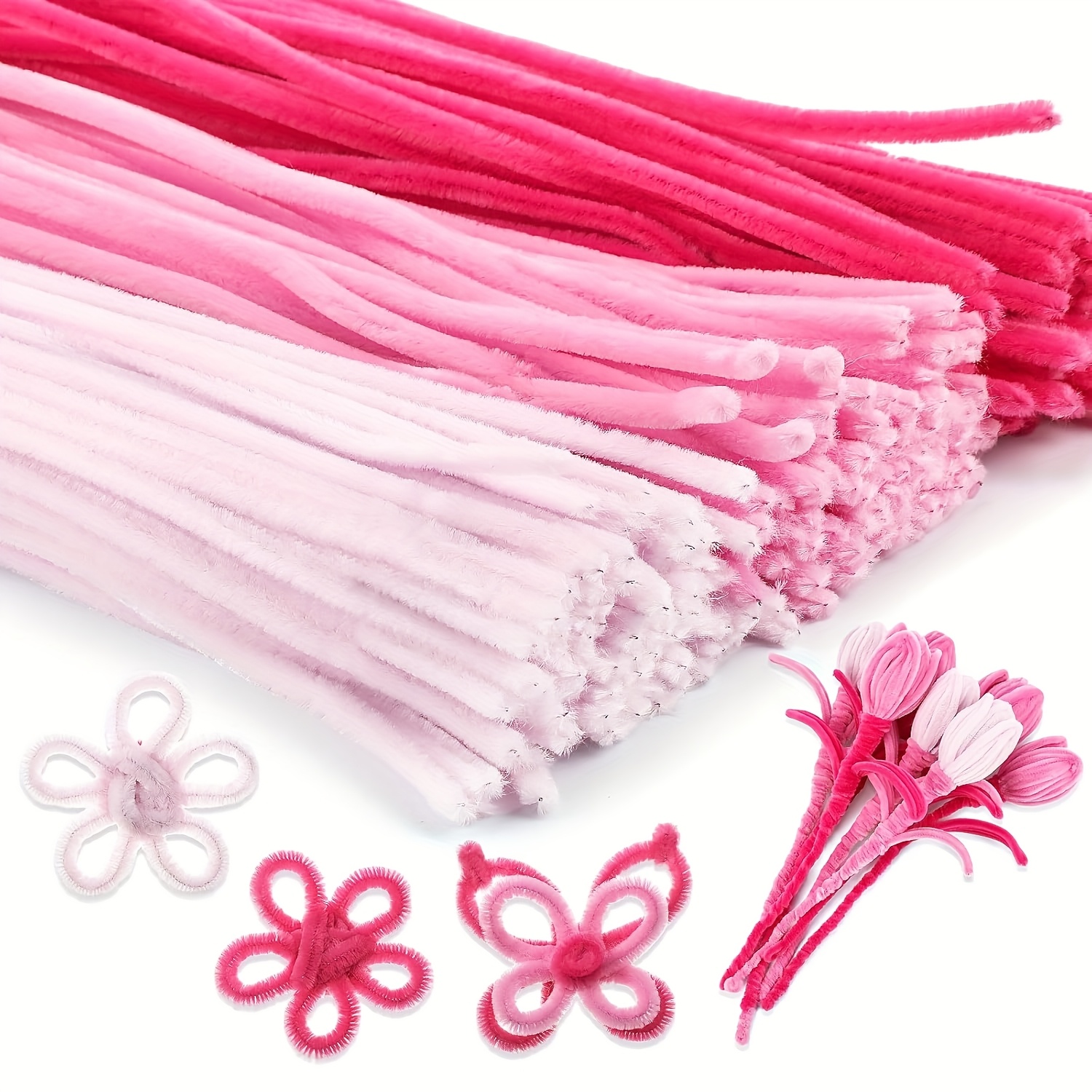 Image of 150pcs Pink Pipe Cleaners Crafts, 6mm Pink Pipe Cleaners Bulk For Diy Art Projects Creative Supplies Wrapping Party Valentine's Day And Mother's Day Decorations