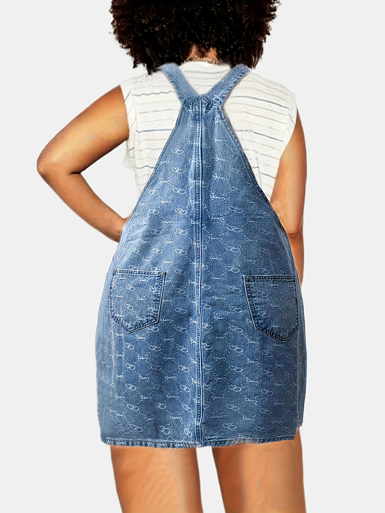 1pc preppy style womens plus size denim midi pinafore dress - Temu New  Zealand