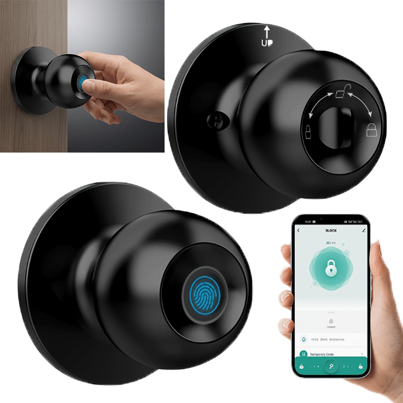 TEMU Smart Fingerprint Door Knob With Lock, Biometric Door Locks With App Control & Key, Keyless Entry Door Locks For Bedroom, Front Door, Home,