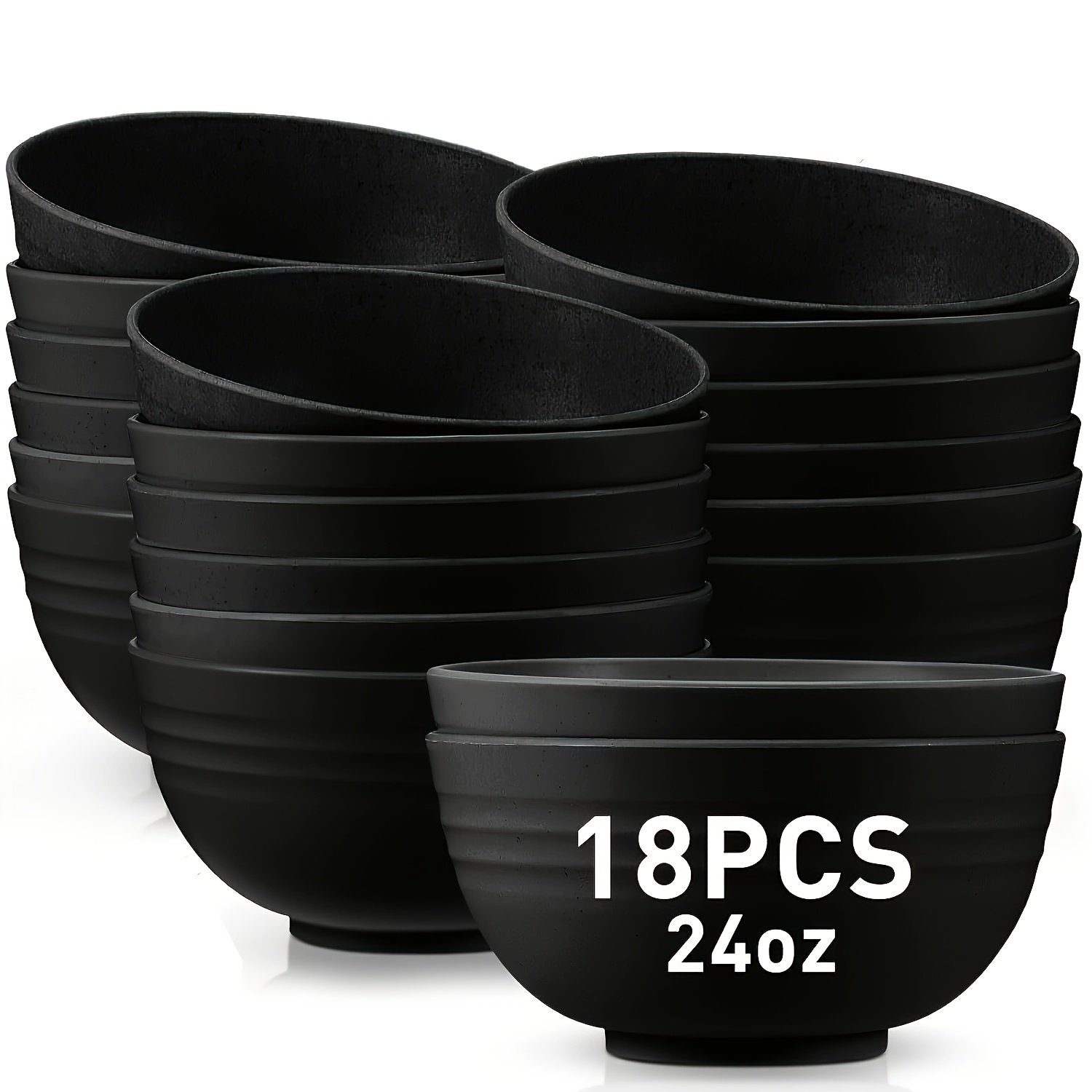 Image of 18pcs Plastic Bowl Set, 24-ounce Bowls For Rice, Perfect For Oatmeal, Salad, Soup, And Ideal For , Picnics, Parties, And Kitchen Use