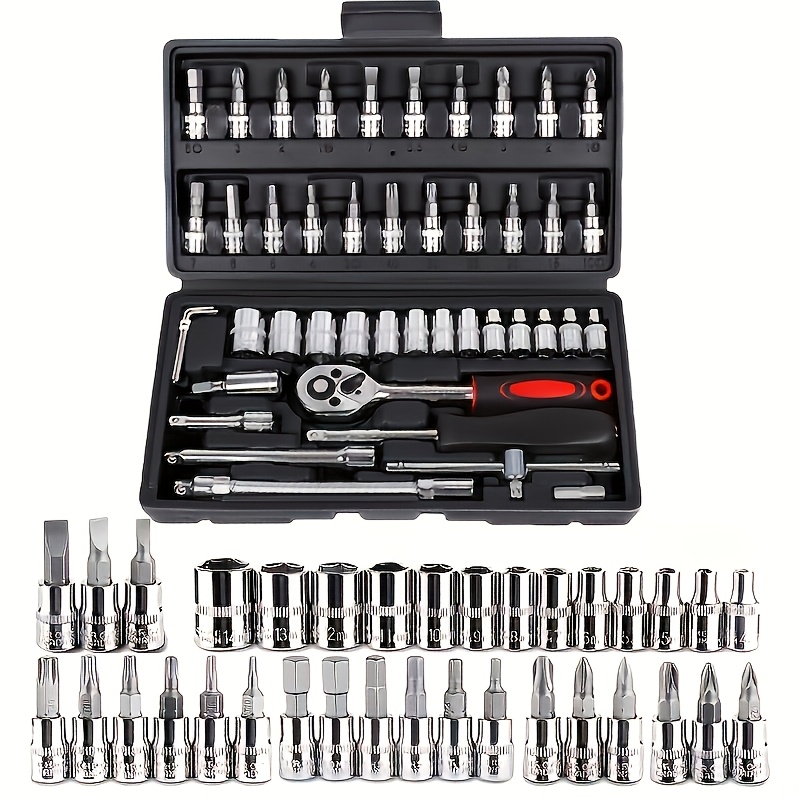 

Auto Repair Tool Kit - Steel, Black, Includes Ratchet Torque Wrench & Screwdriver For Cars, Bikes, And Motorcycles