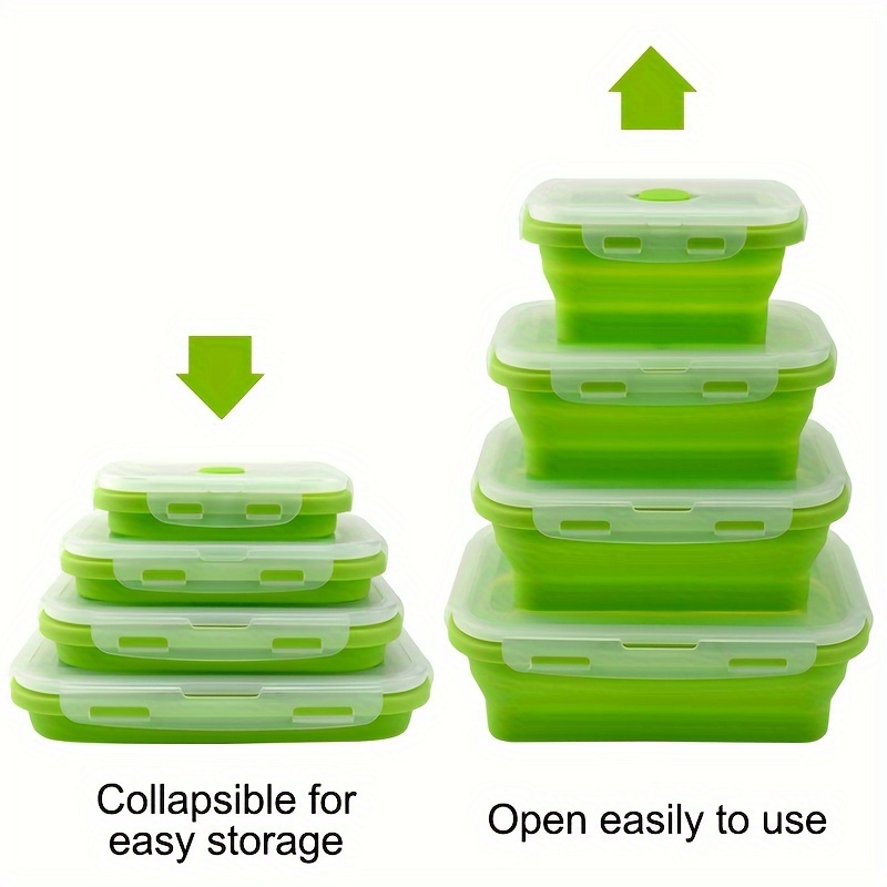 

4-piece Set, 3-piece Silicone Foldable Preservation Box, Lunch Box, Lunch Box, Lunch Box, Food Storage Container, Suitable For Home And Outdoor Gatherings