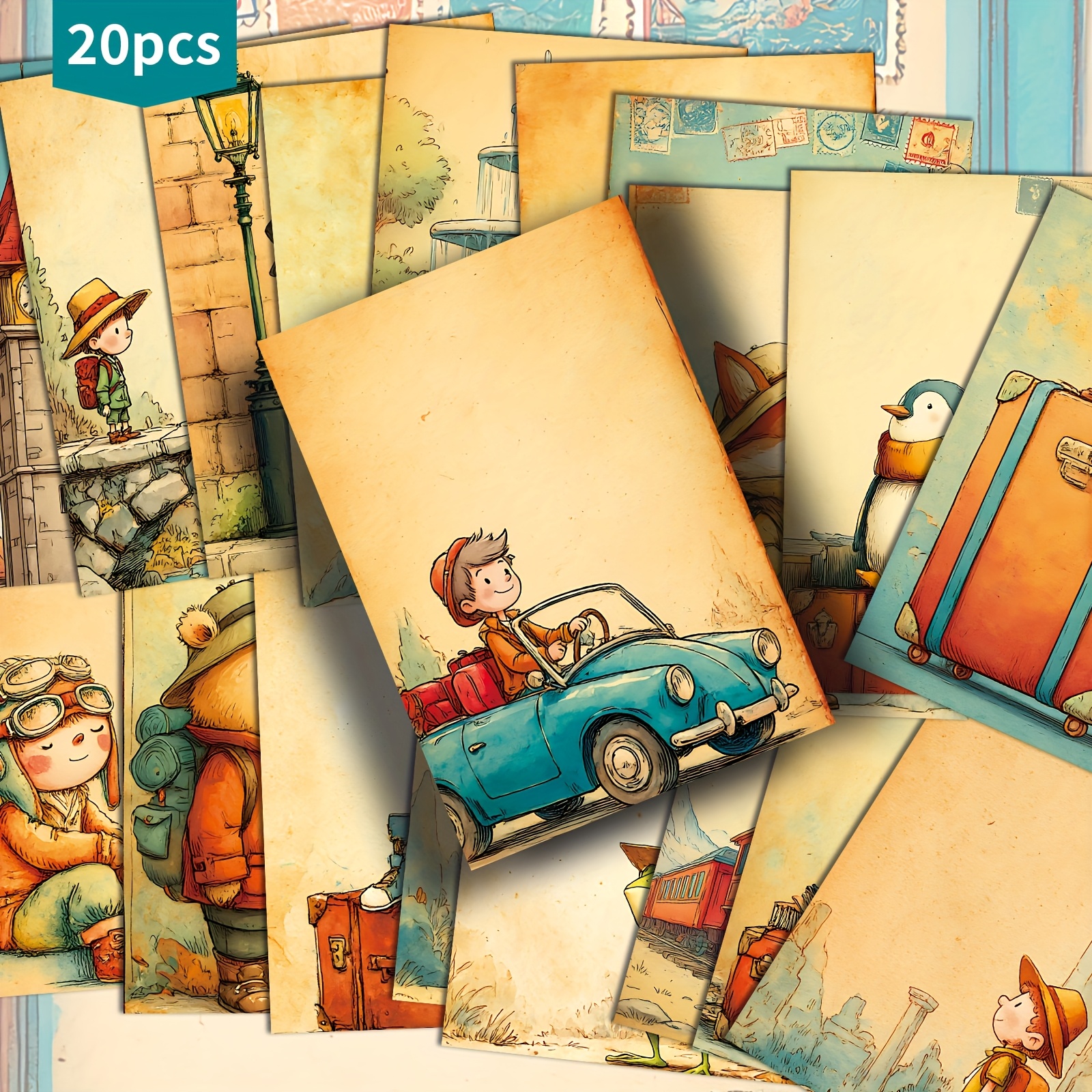 TEMU Set Of 20 Vintage Animal Postcards For Travel Journals - Measuring 4x6 Inches, Featuring Retro Junk Journal Paper, Classic Pinup Art, And