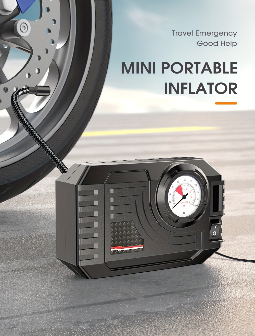 CaRSun Automatic Air Compressor Pump for Car Tires, Motorcycles, Bicycles - ABS Material, DC 12V LED Light, Car Plug Power, Non-Waterproof, ≤36V Operating Voltage - Ideal for Christmas, Halloween, New Year, Mid-Autumn Festival, Spring Festival, Without Battery