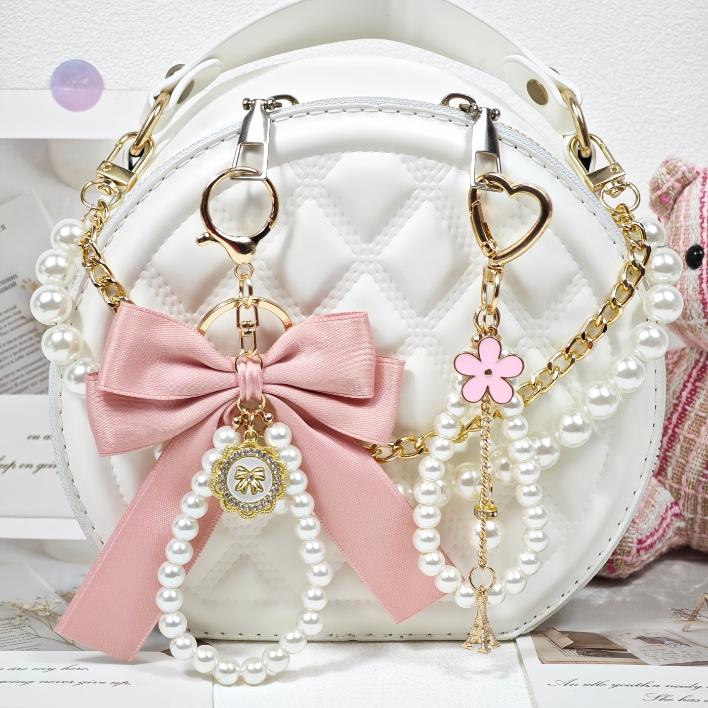 3pcs Chic Metal Bag Charms & Keychains Set, Elegant Handbag Decorations