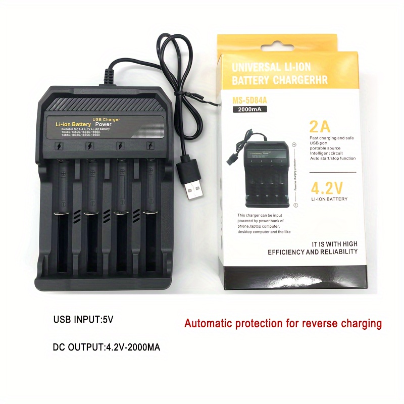 

18650 Charger 4-slot Li-ion Lithium Battery Usb Charger 4 Individual Charging For Rechargeable Battery 10440 14500 16340 16650 14650 18350 18500 (batteries Not Included)