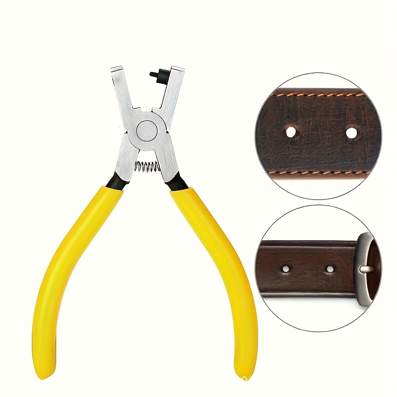 Heavy-Duty Carbon Steel Hole Punch Pliers with Versatile Belt & Shoelace Openings - Perfect for Watches, Sandals, Tags - Precision 2mm Hole Creation, Durable Yellow Handle, Red Accents, Ideal for Faux Leather and Material Crafting, Leatherworking Tools | Ergonomic Tool Design | Robust Tool Construction, Faux Leather Hole Punch Tool