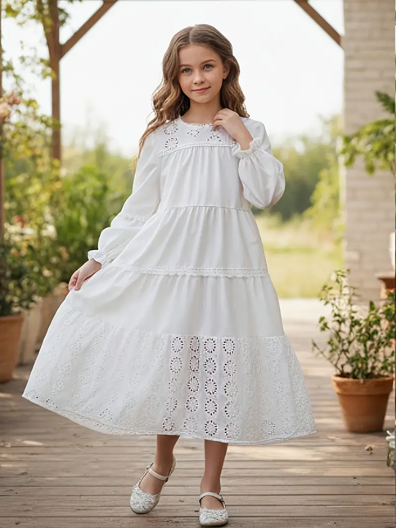 single piece girls long sleeve white dress spring autumn - Temu Oman single piece girls long sleeve white dress spring autumn - Temu Oman