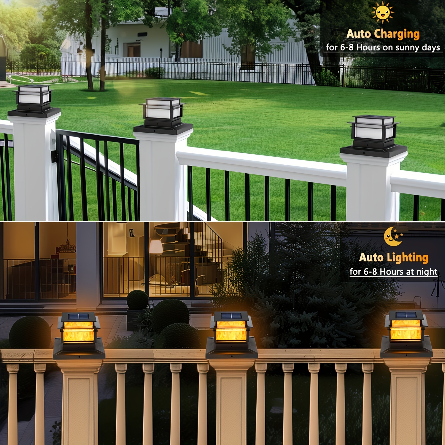 6-Pack Solar Column Cover Lights, Outdoor LED Color-Changing Solar Fence and Deck Floodlights for Garden, Porch, Patio, and Stairs