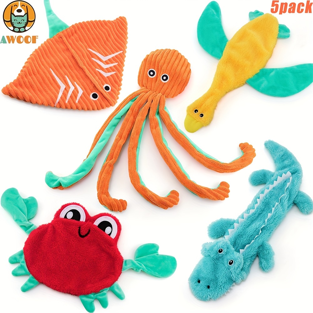 TEMU 5 Pack No Stuffing Dog Toys, Cute Plush Dog Squeaky Toy Dog Chew Toy Puppy Teething Toy
