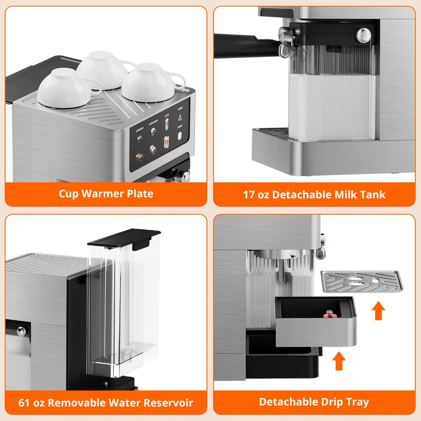 20-bar 3-in-1 espressomachine met automatische melkschuimer