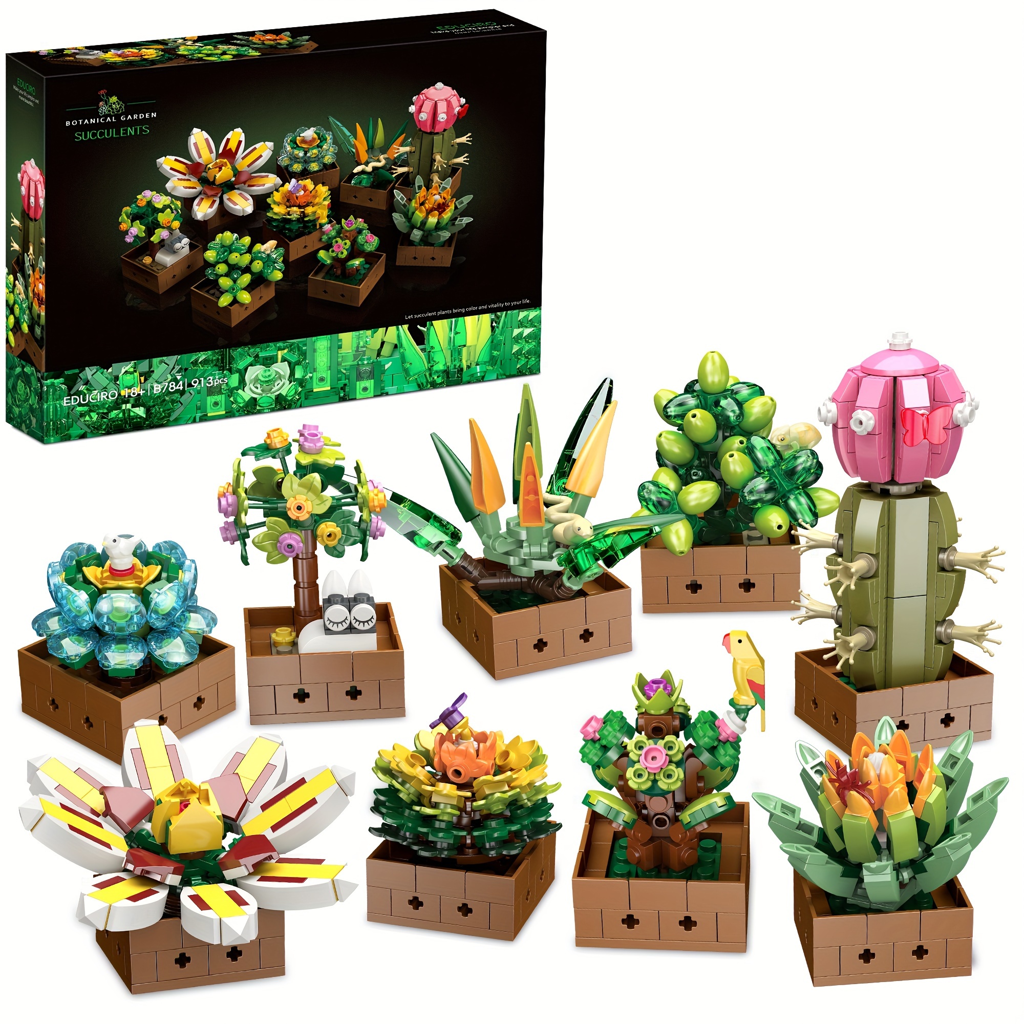 

Flower Botanical Bonsai Building Set, Succulent Building Toys Block - 9 Pack, For Home Decor, Valentine's Day, Mother's Day, Christmas For Adults And Kids - 913pcs