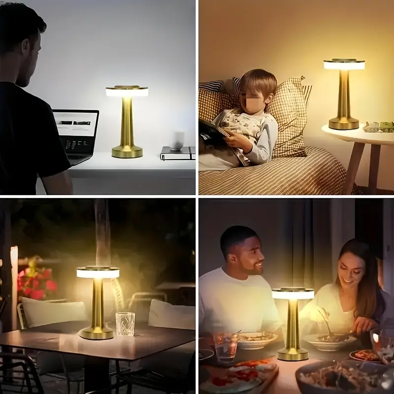 1 round usb charging table lamp golden metal touch dimmer 3 color night light halloween christmas decorative bedside lamp suitable for home bedroom living room decoration Product details 9