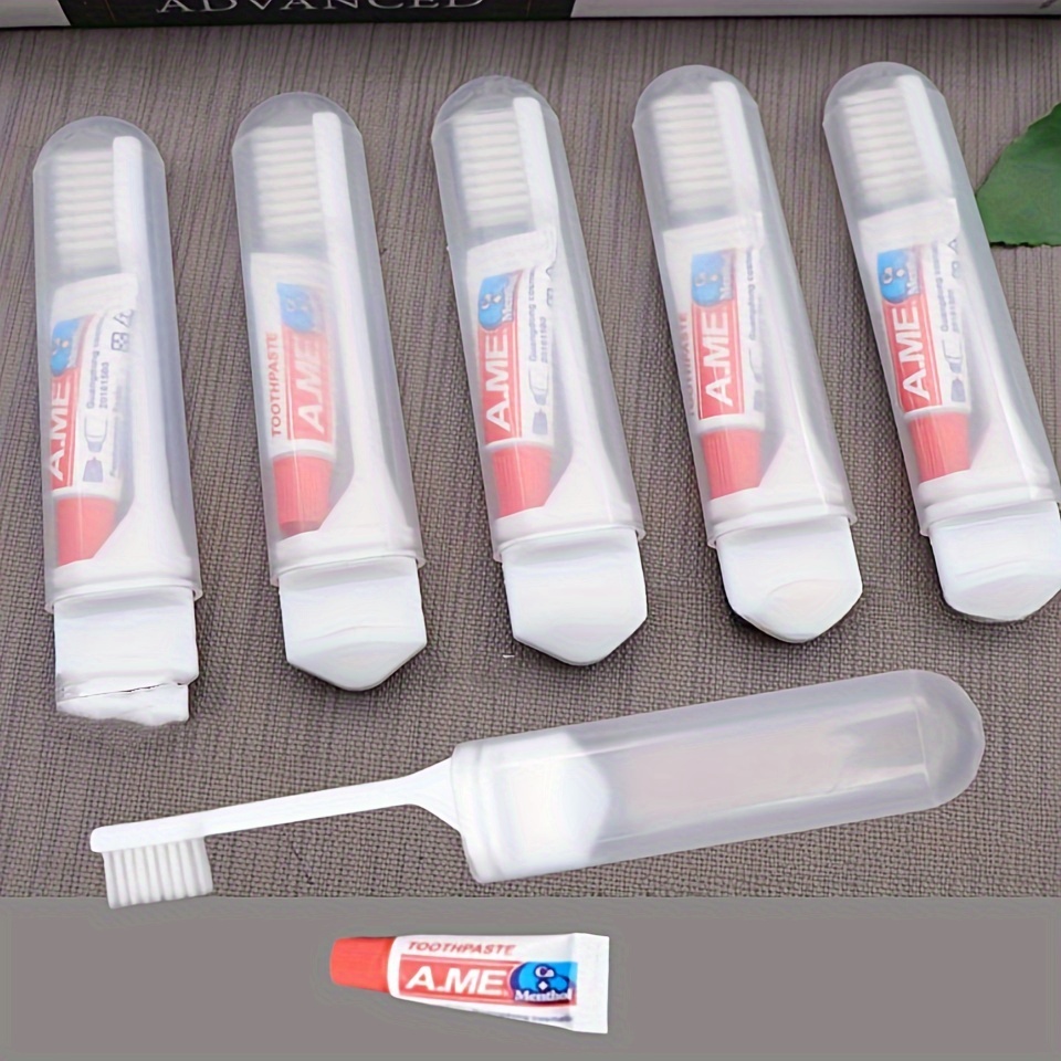 10pcs Portable Folding Toothbrush Set with Toothpaste, Soft Bristles
