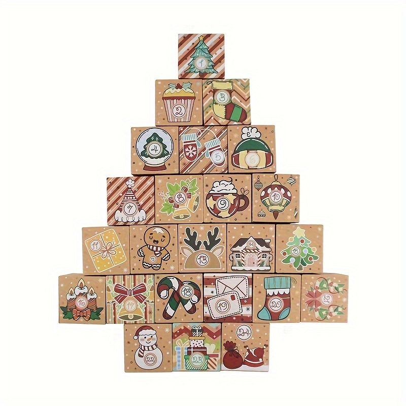 

24-pack Kraft Paper Gift Boxes For Christmas Advent Calendar - Square Candy Boxes For 1-24 Days Calendar