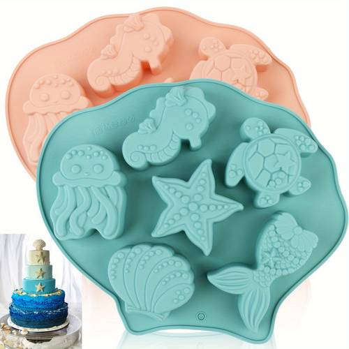 1pc 3d marine animal shaped silicone cake mold including seahorse turtle jellyfish shell mermaid tail shaped mold non stick baking mold suitable for wedding cakes chocolate jelly holiday desserts baking tools