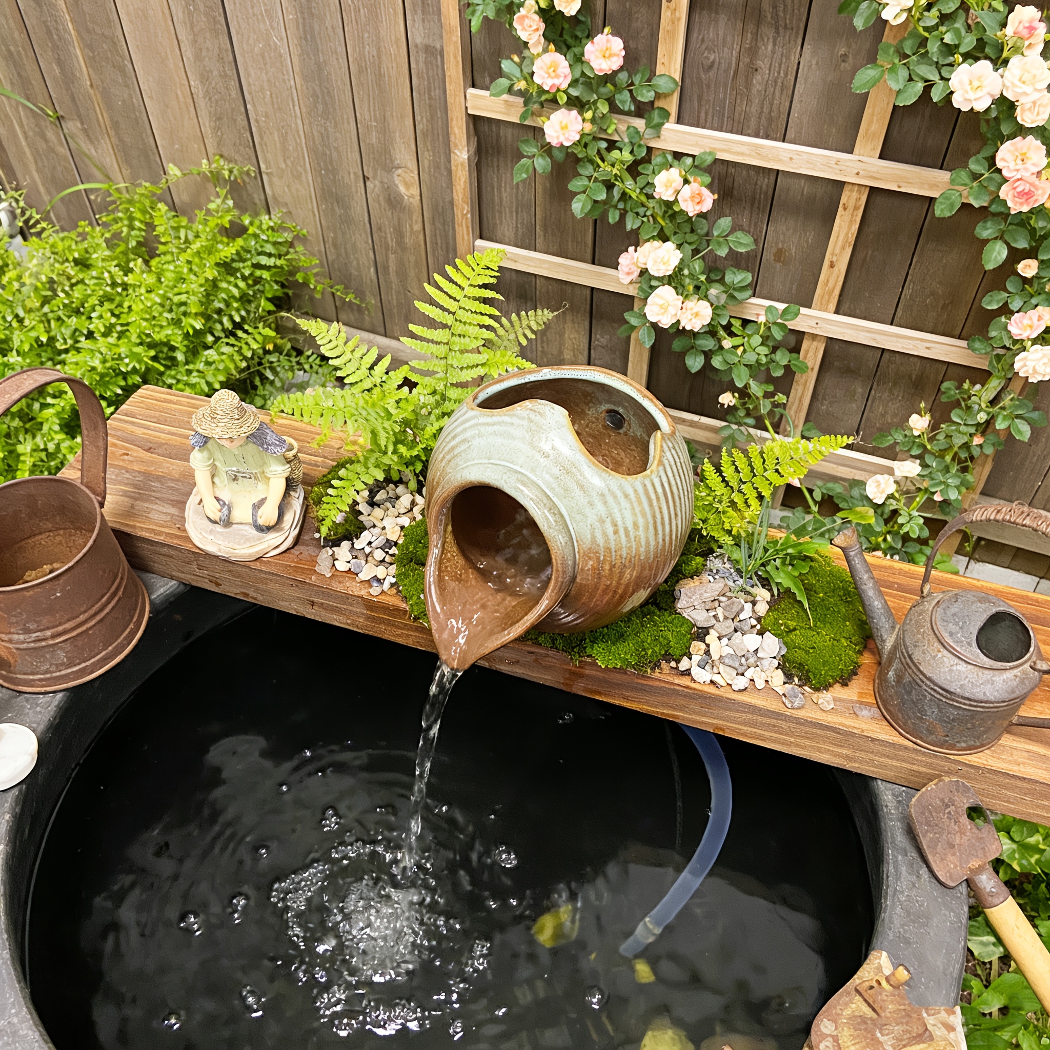 retro ceramic   crafts   fountains mini water feature ornaments soothing water sounds durable handmade ceramics integrated fish farming 4pcs set indoor outdoor fish tank ornaments decoration suitable for aquariums