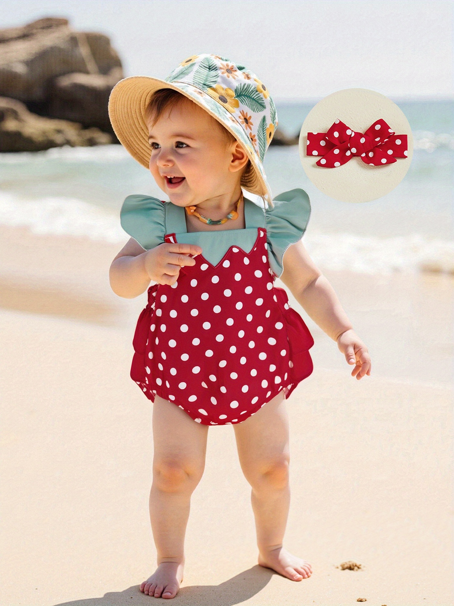 baby girls strawberry romper outfit red polka dot bodysuit Temu