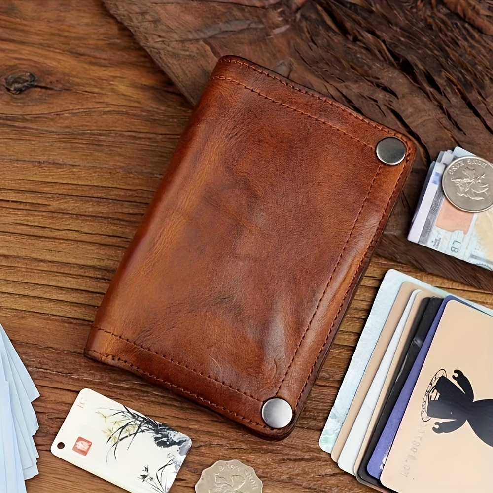 Vintage Top-grain Leather Wallet For Men, Handcrafted, Large Capacity With Multiple Card Slots And Zipper Coin Pocket Valentine's Day Father's Day Mother's Day Gift