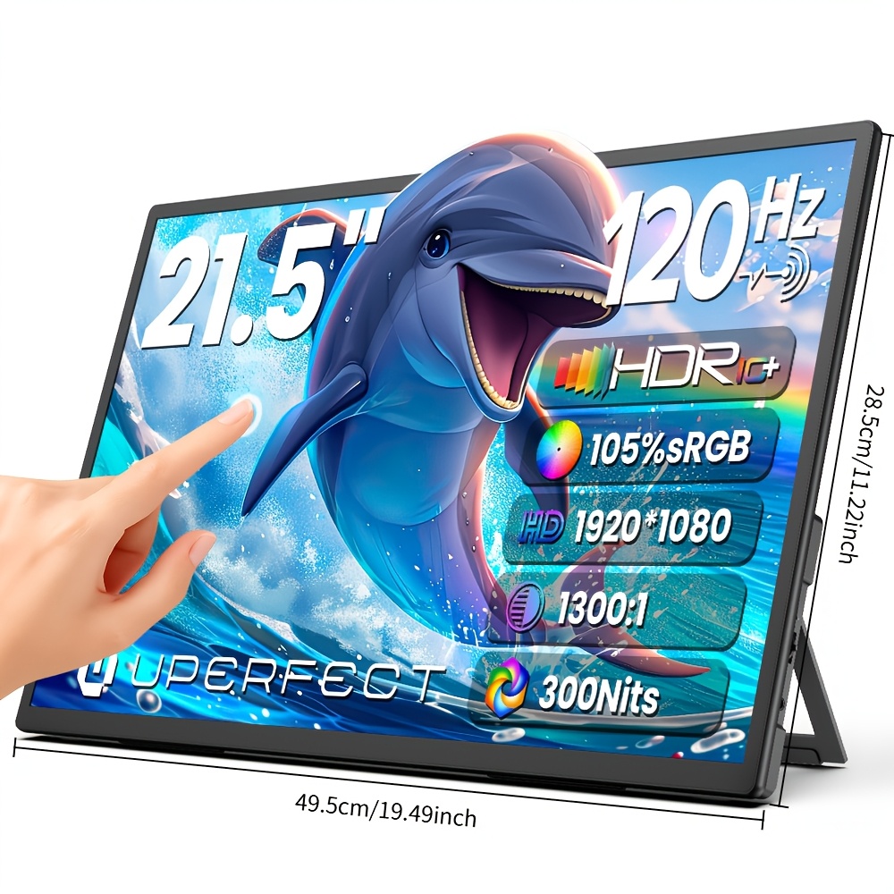 Image of Touchscreen 21.5" 120hz Portable Monitor Touchscreen 1300:1 1080p Screen Integrated Bracket Hdtv Usb C For Pc Laptop Game Console Vesa Compatible