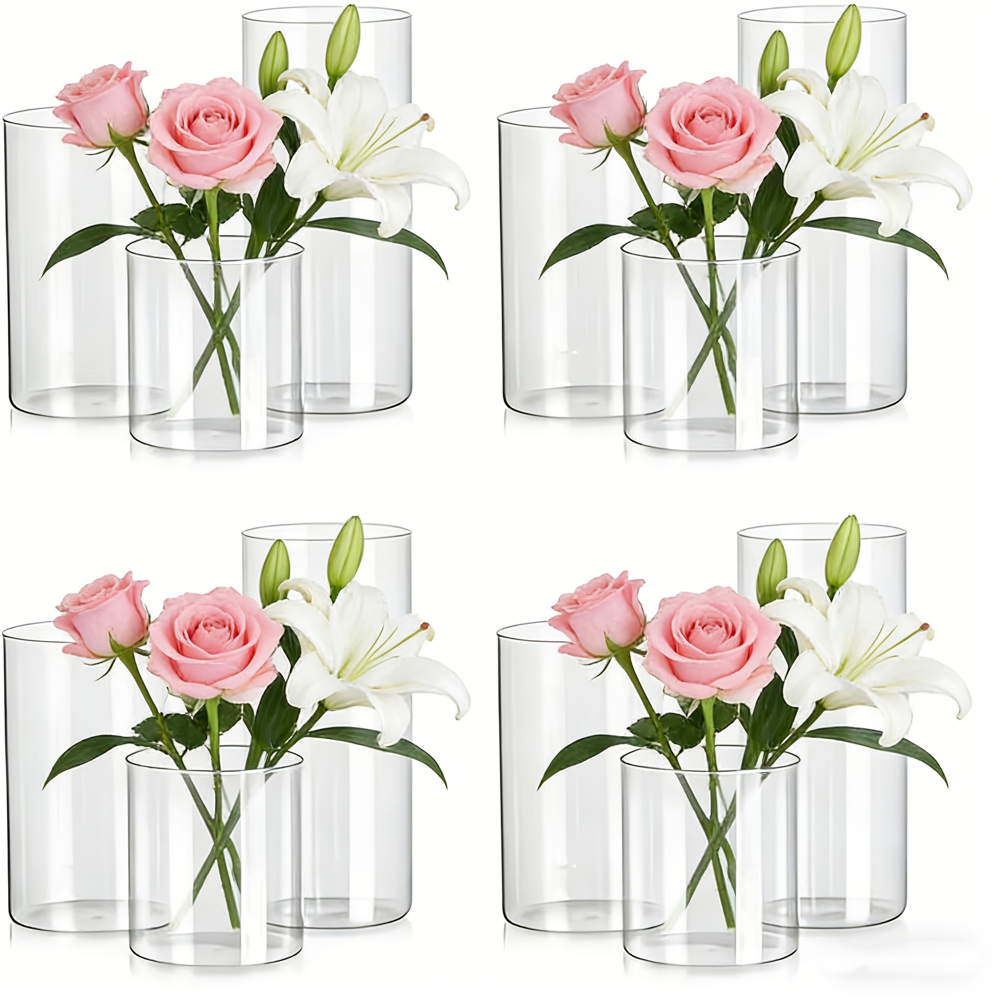 TEMU 3/6/12/24pcs Set Cylindrical Glass Vases, Decorative Transparent Flower Vases, Made Of High Borosilicate Glass, Durable And Wear-resistant,