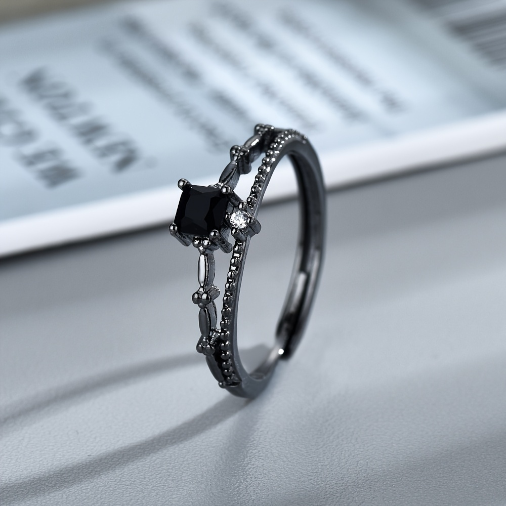 Image of A Black Artificial Crystal Gothic Style Everyday Women's Ring