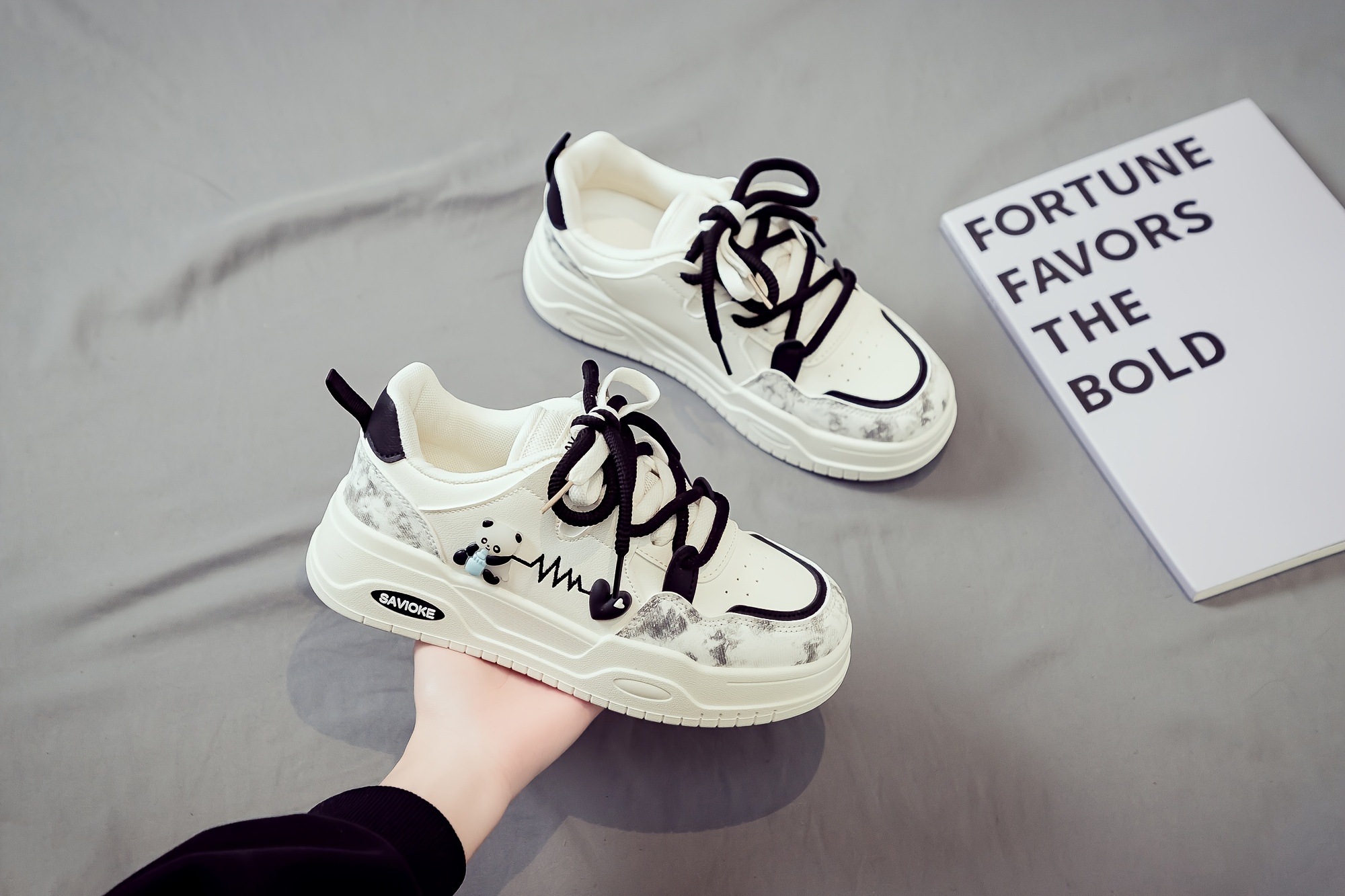 Women's White Platform Sneakers - Chunky Platform Shoes with Upper & PVC Sole, Lace-Up Mid-Top Casual Athletic Wear Suitable for Spring/Autumn, - Comfortable Footwear, Women Shoes