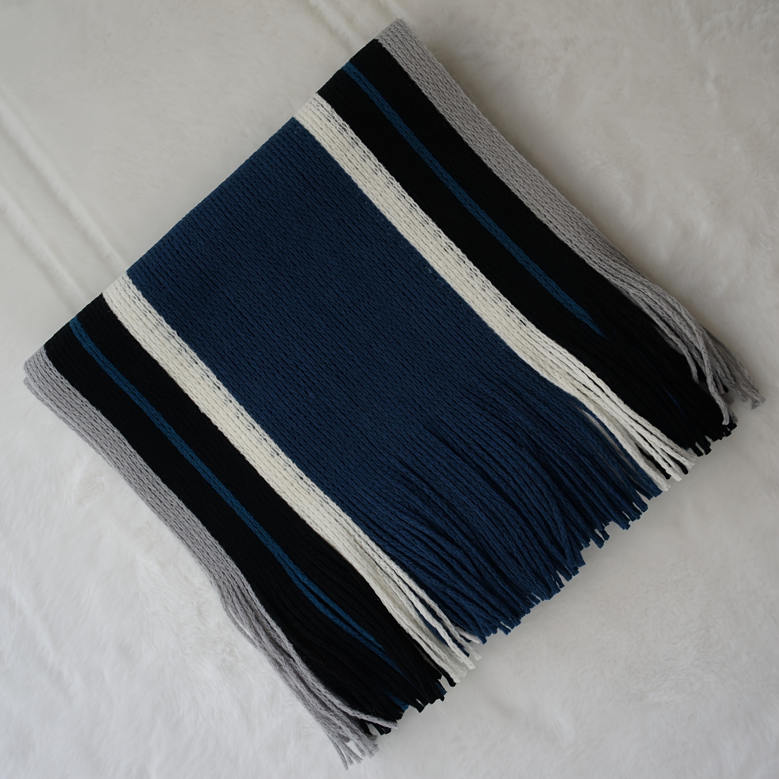 1pc Men'S Casual Style Striped Color Block Warm Acrylic Scarf with Tassel Detail - Knitted Fashion Accessory for Outdoor Trend details 18