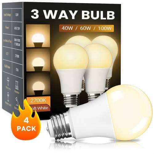 4pack 3 way dimmable led a19 bulb 4w 8w 12w 1500lm 2700k daylight suitable for bedrooms and living rooms
