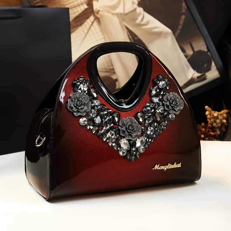 2025 New Arrival Elegant Rhinestone-Embellished Clutch - Adjustable Shoulder Strap, Magnetic Closure, Synthetic Faux Leather Lining, Perfect for Women, Mother'S Day Gift, Cute Clutch