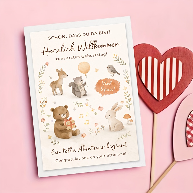 Greeting Card Featuring Cute Bear, Rabbit, Deer, and Squirrel Design